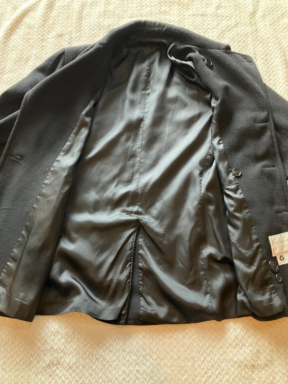 Vintage John Weitz Forstmann Wool Peacoat Mens 46 Black Double Breasted Nautical - Picture 9 of 15